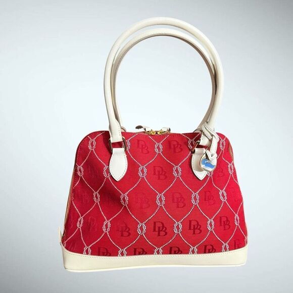 Dooney & Bourke Authenticated Red Canvas / Cream Leather  - Excellent Condition - Picture 1 of 10